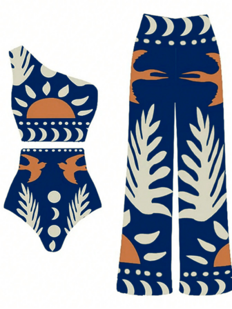 New Arrival Fashionable Sexy 3 PiecesSwimsuit Set For Women, Mesh Print Bottoms