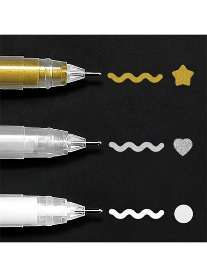 6pcs White, Gold, Silver Neutral Fine Tip Sketch Pens, Fluorescent Colors, High Capacity, Disposable, Suitable For Art, Painting, Design, Illustration, Art Supplies, Back To School Essential