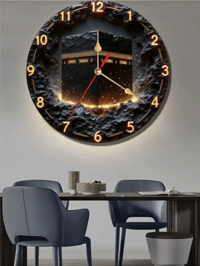 1pc 10"/12" Round Wooden Wall Clock, Suitable For Home, Bedroom, Living Room, Bedroom Wall Clock | Moonlight Decor Theme | Durable Wall Clock, Living Room Wall Clock