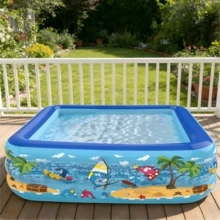 Inflatable Summer Beach Fun Pool, Thickened Material With Beach Landscape Printing, Suitable For Garden And Outdoor Water Party, Portable And Foldable Design, Comes With Repair Patch - Beach Scenery Print - View 11