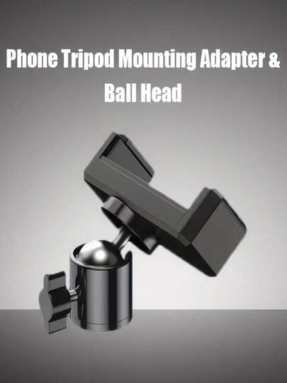 三脚架手机支架夹，带 1/4 英寸球头适配器，快拆手机支架，360 度可调节支架，适用于三脚架、独脚架、自拍杆，兼容 、华为等设备，适用于直播 Vlog