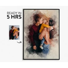 Family Illustration, Anniversary Gift For Wife Husband Partner Family , Wall Art, Personalised Couple Painting From Photo, Photo Gift - Multicolor - View 5
