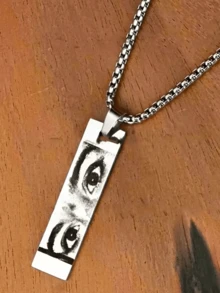 Customized Pearl Chain Eye Photo Necklace, Personalized Realistic Photo Pendant, Stainless Steel Black Printed Rectangular Jewelry, Gift For Valentine's Day, Mother's Day, Daily Wear