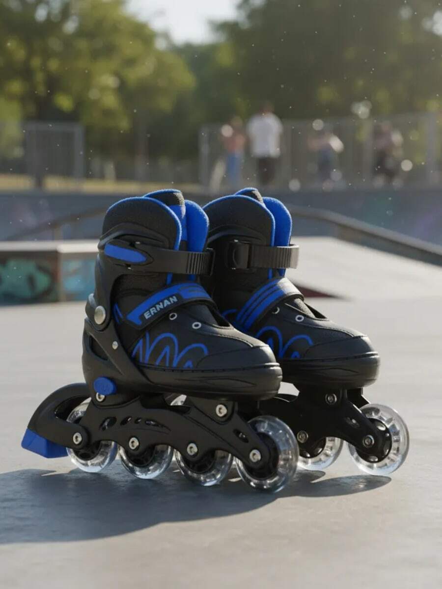 Patines en Línea Ajustables para Niño y Niña con 8 Ruedas de Luces LED - Kit para Principiantes con Triple Protección, Ideal para Regalo al Aire Libre - Azul - Ver 1