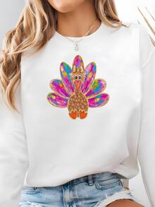 Colorido Pavo Coquete, Camisa De Acción De Gracias, Tee Gráfica, Camisa De Acción De Gracias Del Profesor, Camisa De Otoño, Otoño, Noviembre, Sudadera - Blanco - Ver 2