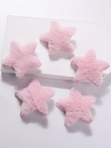 5个粉色毛绒星星发夹，爪夹，发卡，发饰，头饰，情人节饰品，女士发饰 - 粉色 - 查看 1