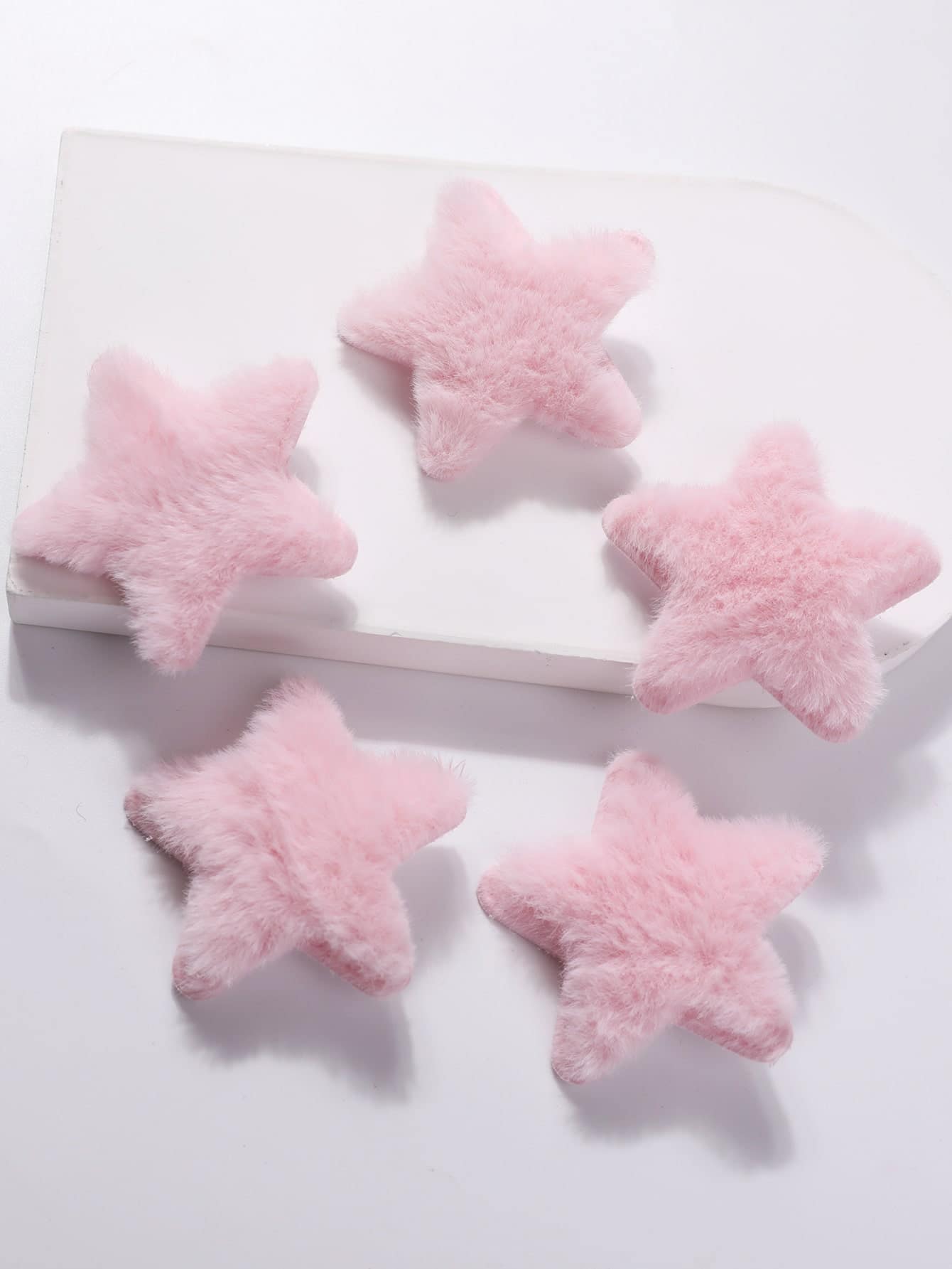 5个粉色毛绒星星发夹，爪夹，发卡，发饰，头饰，情人节饰品，女士发饰 - 粉色 - 查看 1