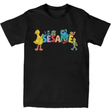 Men Women Sesames Streets Furry Friends Since 1969 T Shirts Cotton Clothes Casual O - Black - View 1
