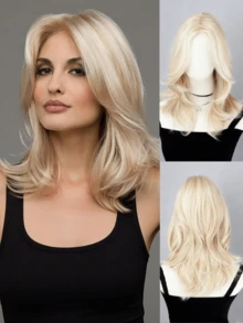 18 Inch Fashionable Light Golden Synthetic Wig, Medium Length Curly Wig Suitable For Women's Daily Wear, Rose Net High Temperature Fiber, High Density Basic Women Wig - Gold - View 14