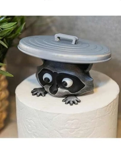 1pc Cute Raccoon Toilet Paper Holder, Funny Bathroom Decor With Trash Can Lid, Unique Gift Idea, Novelty Home Accessory