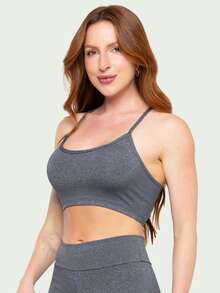 Kit 3 Women's Fitness Swim Top Without Pads Gym - 灰色 - 查看 5