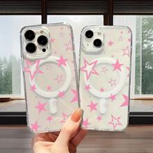 Funda para teléfono con estampado de noche estrellada rosa, una sola pieza, material de TPU+PC transparente, compatible con carga inalámbrica magnética, a prueba de golpes y arañazos, compatible con iPhone 17 Pro Max/17/17 Pro/17/11/12/12 Pro/12 Plus/13/13 Pro/13 Plus/13 Pro Max/14/14 Plus/14 Pro/14 Pro Max/15/15 Plus/15 Pro/15 Pro Max/16/16 Plus/16 Pro/16 Pro Max/16e, S25 Ultra/S24 Plus/S23+/S22/A35/A55/A15/A16/A36/A56/A26/A54/S25 Edge - transparente - Ver 2