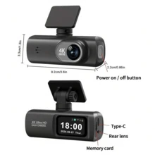 4K 超高清双行车记录仪，WiFi 前后双镜头行车记录仪，1.47 英寸 IPS 屏幕，支持应用程序，运动检测，夜视，64GB 循环录制行车记录仪，带 G 传感器的广角行车记录仪 - 黑色 - 查看 8