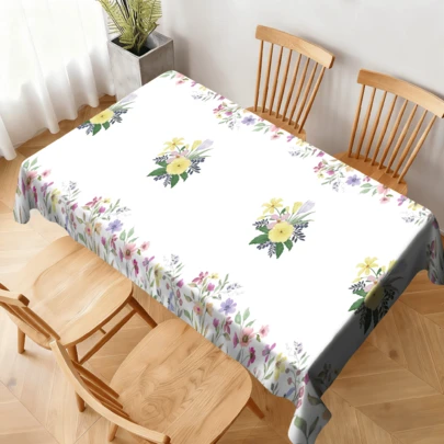 1/20pcs Spring Tablecloth, Soft Polyester Floral Printed Tablecloth, Suitable For Party, Camping, Picnic, Dinner Decoration, Fit For Home, Garden, Kitchen, Dining Table, Machine Washable