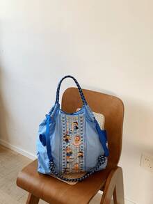New Women's Tote Bag, Nylon Embroidered Animal Circus Pattern Design, Large Capacity Shoulder Bag, Lightweight Foldable, Suitable For All Seasons, Shopping, Commuting, Outdoor, Gym, Holiday Party, Surprise Gift - Multicolor - View 3