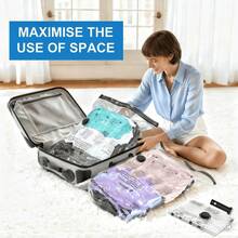 Travel Vacuum Bags With Portable Electric Pump, 12 Combo (3XL/3L/3M/3S) Compression Packing Seal Cubes For Clothing Suitcase Luggage Organizer, Space Saver Clothes Storage Bags - 黑與白 - 查看 7