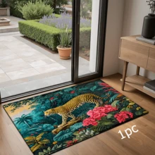 1 件豹纹印花地毯，仿羊毛垫 - 高吸水性，易于清洁，适用于家居装饰、农舍风格、玄关、室内、房间、厨房、餐厅、小型办公室/家庭办公室、水槽、洗衣房、门垫、厨房垫、防滑垫