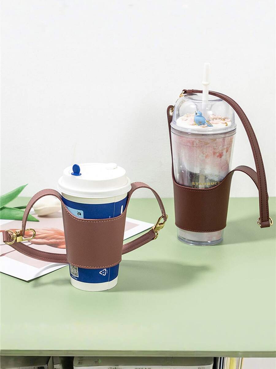 1 szt. przenośna torba na kubki do napojów, uchwyt na kubek do kawy, ochronny pokrowiec na kubek do herbaty, uchwyt na butelkę z wodą, skórzany pokrowiec z PU, torba podróżna na zakupy i kemping - Wielokolorowe - Zobacz 1