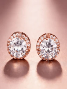 1 Paio di Classici Orecchini a Perno in Zirconia Cubica Colorati, Accessorio di Moda Adatto per Uso Quotidiano, Feste, Capodanno e Altre Occasioni - Oro rosa - Visualizzare 4
