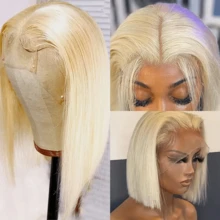 34英寸 613号金色长直发蕾丝前假发，真人发混纺，13X4高清透明金色骨色直发蕾丝前假发，真人发混纺，200%密度，金色直发蕾丝前假发，预先拔毛，无胶水，自然发际线，带婴儿发，适合日常佩戴 - S613 - 查看 3