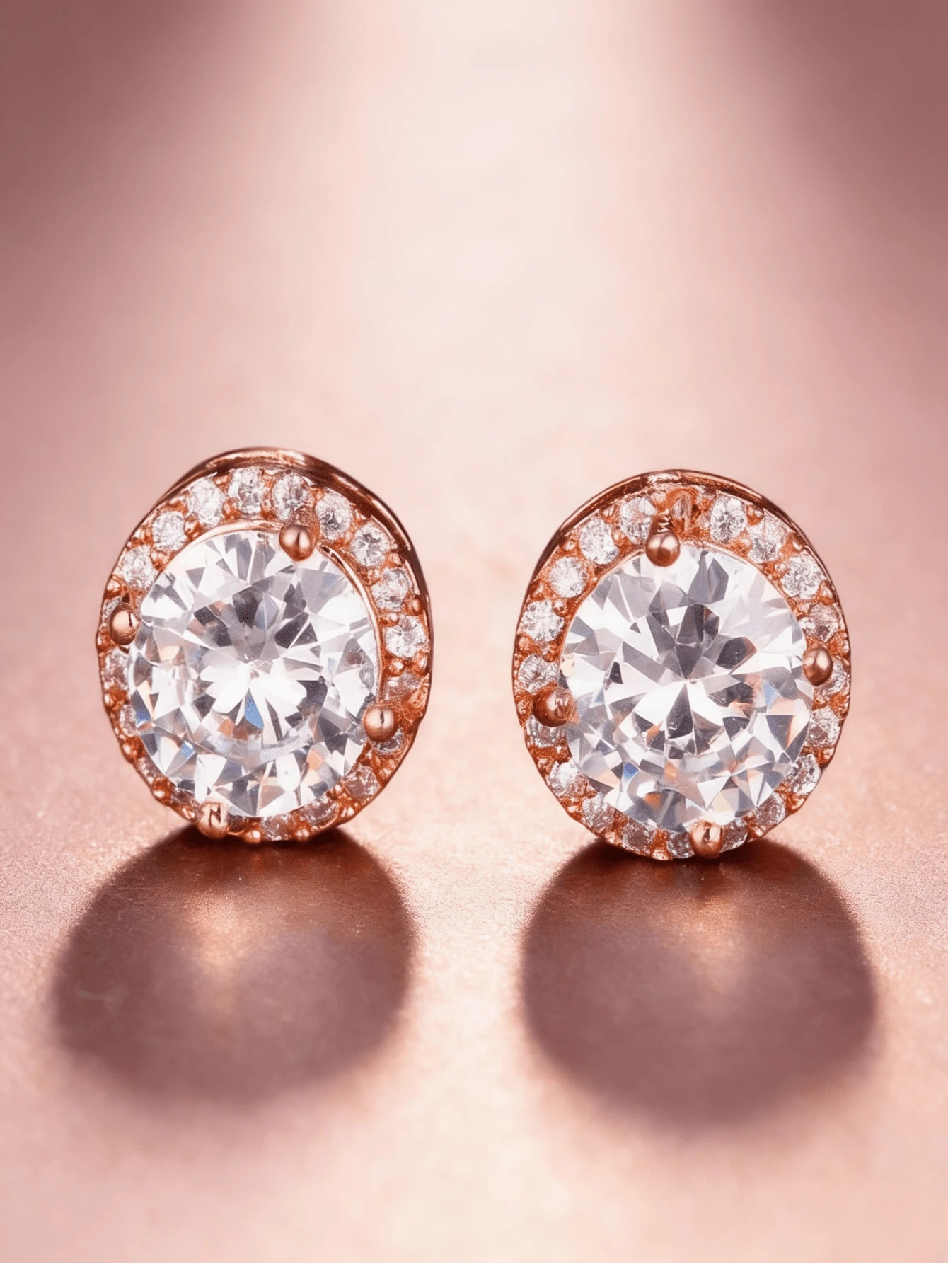 1 Paio di Classici Orecchini a Perno in Zirconia Cubica Colorati, Accessorio di Moda Adatto per Uso Quotidiano, Feste, Capodanno e Altre Occasioni - Oro rosa - Visualizzare 1