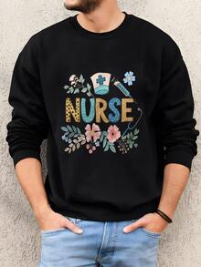 Hombres Camiseta De Enfermera, Camiseta De Enfermera Floral, Tee Gráficos De Enfermera De Flor Silvestre Boho, Regalo Para Ella, Regalo De Camiseta De Enfermera, Enfermera Amante De Flores, Botánica Floral Sudadera - Negro - Ver 2
