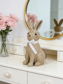 Juego de figuras de conejo de textura trenzada de resina (con cinta blanca) - Diseño de conejo adorable, adecuado para colocar en estantes de la sala de estar, mesas de patio y tocador. Agrega un ambiente cálido y encantador, una opción popular para la decoración del hogar de moda, se puede usar para crear exhibiciones distintivas interiores/exteriores. Decoración de Pascua, regalo de Pascua. - Multicolor - Ver 10