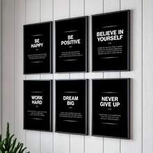 6件套无框励志语录帆布海报，积极品质墙饰，办公室装饰，“努力工作，梦想远大，永不放弃”，适用于办公室、客厅、卧室、餐厅、家居和办公装饰的墙面装饰画。 - 黑白 - 查看 12