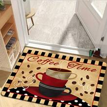 1/2/3pcs Coffee Time Theme Kitchen Rugs, Stacked Coffee Cups On Red & Black Striped Background With Coffee Beans, Vintage Style Design, Suitable For Living Room, Bedroom, Kitchen, Dining Room, Entryway, Bathroom, Laundry Room, Outdoor Picnic, Farmhouse Decor, Non-Slip Backing, Practical & Cozy Home Essentials - Multicolor - View 17