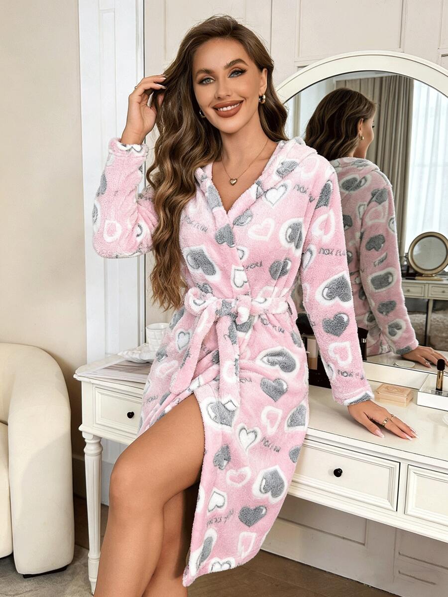 Bộ đồ ngủ dài ấm áp mới nhất dành cho nữ, áo choàng tắm dài mềm mại và ấm cúng với họa tiết hoa, áo choàng tắm dày dặn cho mùa thu/đông, áo choàng tắm dệt kim dài đến đầu gối dành cho nữ, có dây buộc eo và cổ tay áo tiêu chuẩn, đồ ngủ thoải mái, áo choàng mặc nhà có túi trang trí phòng tắm. - Nhiều màu - Xem 1
