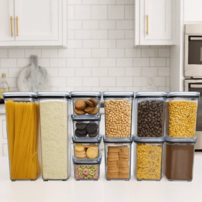 Kit Com 12 Potes Herméticos, Potes Em Acrílico Cristal Empilhável  Organizador De Mantimentos