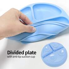 5件套硅胶婴儿喂养套装，包括分格吸盘碗、吸盘碗、围兜、训练杯、自主进食餐具、硅胶材质、婴儿辅食喂养用品，适合作为婴儿礼物 - 彩色 - 查看 3