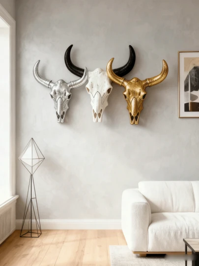 1pc Nordic Viking Culture Animal Skull Wall Decor Pendant, Gold/Silver Foil Resin Animal Sculpture, Accent For Bookshelf, Home Bar, Restaurant, Unique Party Wall Hanging, Home Decor, Room Decor, Wall Decor