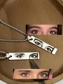 Customized Pearl Chain Eye Photo Necklace, Personalized Realistic Photo Pendant, Stainless Steel Black Printed Rectangular Jewelry, Gift For Valentine's Day, Mother's Day, Daily Wear