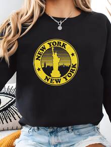Camiseta Vintage Emblema De Nueva York: Estatua De La Libertad Sudadera - Negro - Ver 1