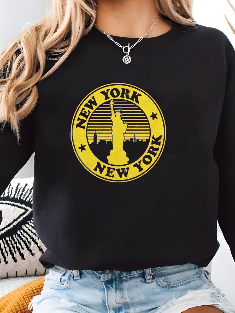 Camiseta Vintage Emblema De Nueva York: Estatua De La Libertad Sudadera - Negro - Ver 1