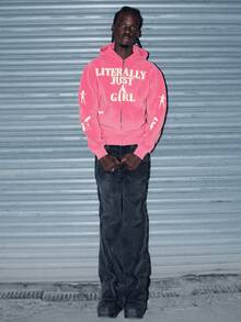 Men's Pink Zip Up Hoodie Y2K Hip Hop Streetwear Unisex 3D Patches Letter Casual Regular Fit Zipper Cardigan Outdoor Daily Wear Back To School Jacket Street Style Warm Hoodie - 粉色 - 查看 3