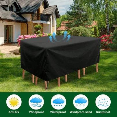 1pc 210D/420D Winter Outdoor Furniture Cover, Waterproof Patio Furniture Cover, Oxford Cloth Furniture Cover, Garden Patio Furniture Cover, Outdoor Table & Chair Cover, Sofa Set Waterproof Cover, All-Season Furniture Cover, Winter Patio Cover, UV-Resistant Outdoor Cover, Drawstring Furniture Cover,Women's Day,Travel Essentials,Wedding Favours,Y2k,Bedroom,Car Accessories Women,Kitchen Deccor,Kitchen Decor,Household Items