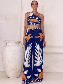 New Arrival Fashionable Sexy 3 PiecesSwimsuit Set For Women, Mesh Print Bottoms - Deep Blue - View 5