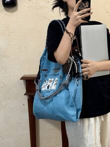 New Women's Tote Bag, Nylon Embroidered Cat Pattern Design, Large Capacity Shoulder Bag, Lightweight Foldable, Suitable For All Seasons, Shopping, Commuting, Outdoor, Gym, Holiday Party, Surprise Gift - Multicolor - View 8