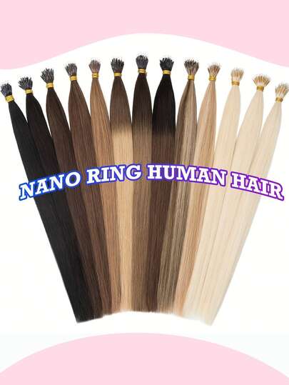 50pcs Nano Ring Real Human Hair Extensions, 0.7g/Pc, Pre-Bonded Straight Blonde Micro-Link Hair Extensions, Natural Hair Texture, Easy Installation, Hair Accessories, Real Human Hair Extensions, Suitable For Holidays, Halloween, Christmas, School Supplies, Parties, Weddings, Daily Wear, Fit For Women, Brides