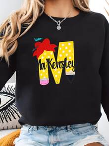Camisa Monograma De Lápiz Personalizado: De Vuelta A La Escuela Sudadera - Negro - Ver 2