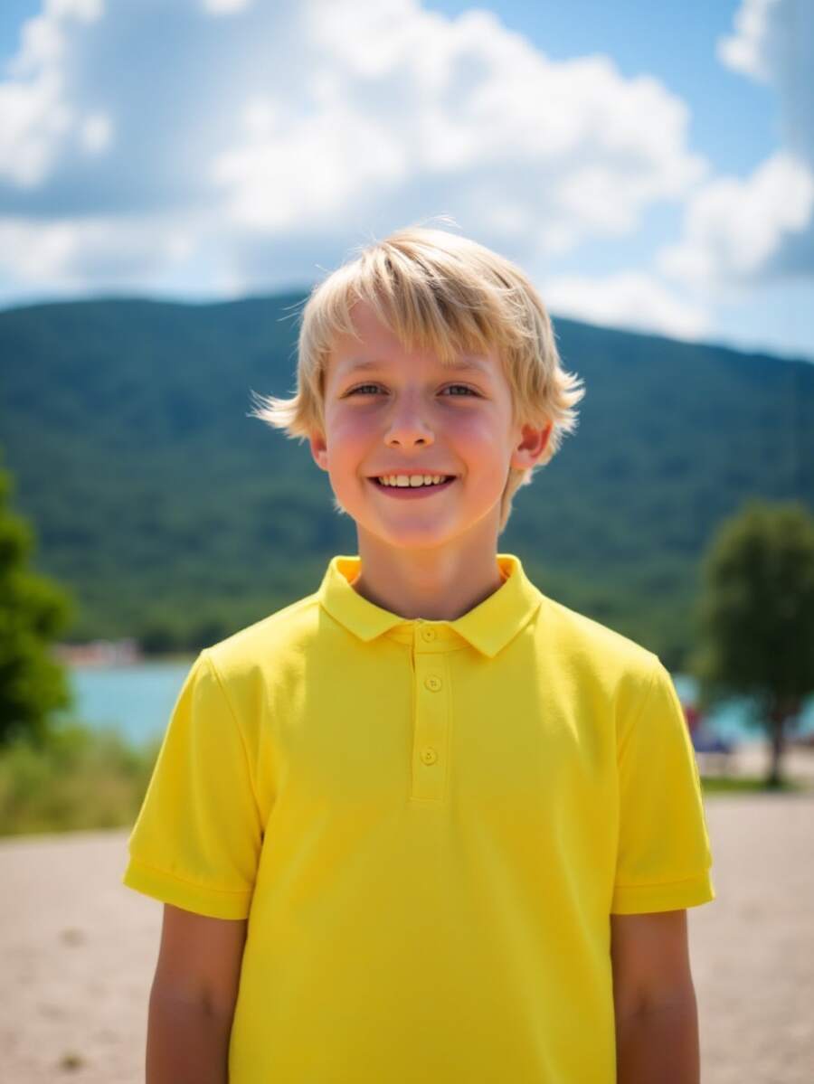 Tween Boy Short Sleeve Solid Color T-Shirt, Fashion Casual Polo Shirt For Boys And Girls, School Style Polo Shirt, Slim Fit And Stretchy Fabric, Accentuates Snug Fit Look On Slim Kids, Recommend Sizing Up For Slightly Kids For More Relaxed Fit, Suitable For Casual Outings And Gatherings - Yellow - View 1