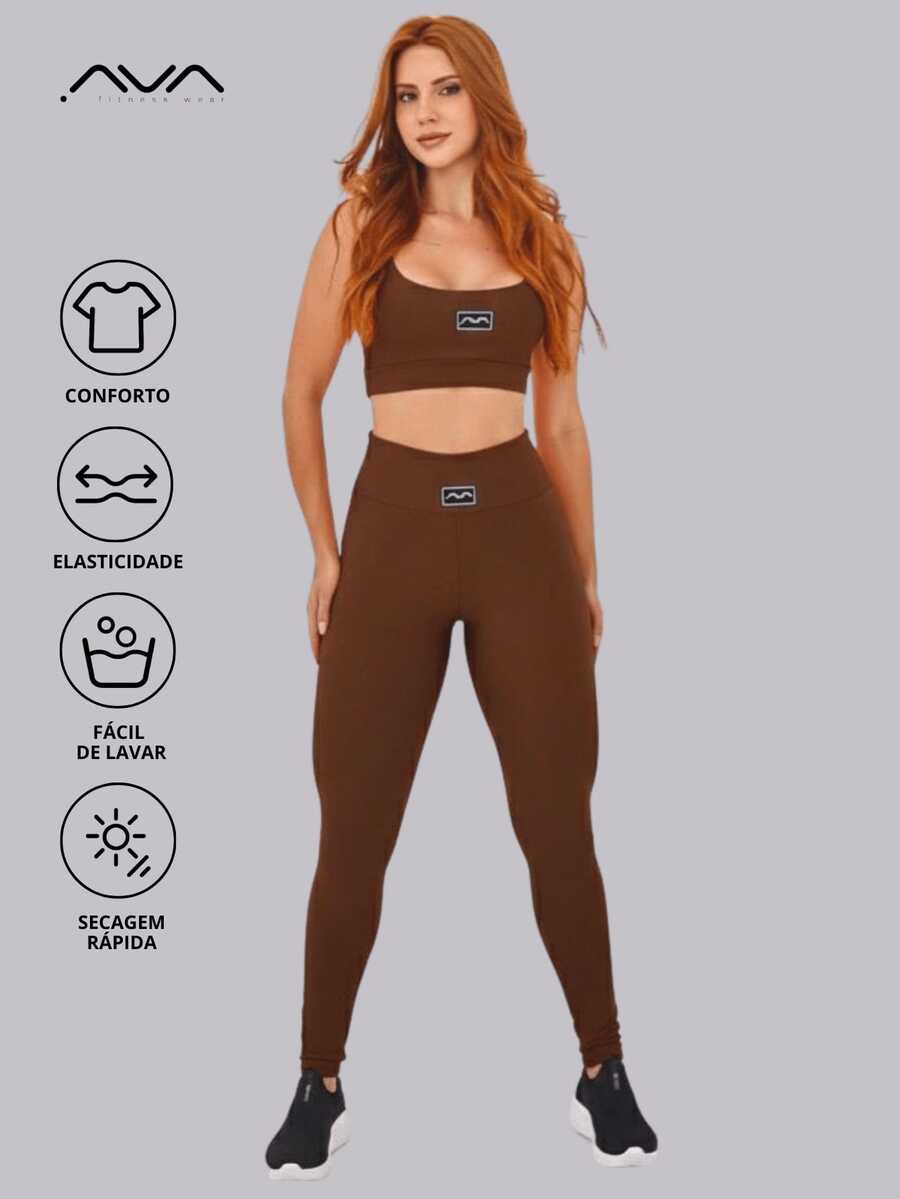 Women's Gym Set: Top With Thin Straps + High-Waisted Leggings, Premium Compression, AVA Fitness AURA - 鏽棕色 - 查看 1