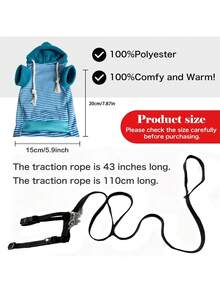 Small Pet Harness Vest And Leash Set For Ferrets, Hooded Clothes, Suitable For Outdoor Walks With Ferrets, Rabbits, Ferrets, Guinea Pigs, Rabbits, Hamsters, Puppies, And Kittens (Blue/Black And White Striped Clothes + Leash) - Multicolor - View 2