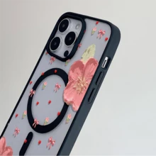Patrón floral, carcasa de teléfono simple y de moda, compatible con iPhone 11 / 12 / 13 / 14 / 15 / 16 / Pro / Max y Galaxy plus / Pro / S22 / S23 / S24 / s25 / ultra / fe. Muy adecuado como regalo de vacaciones, regalo de San valentín. - Negro - Ver 5