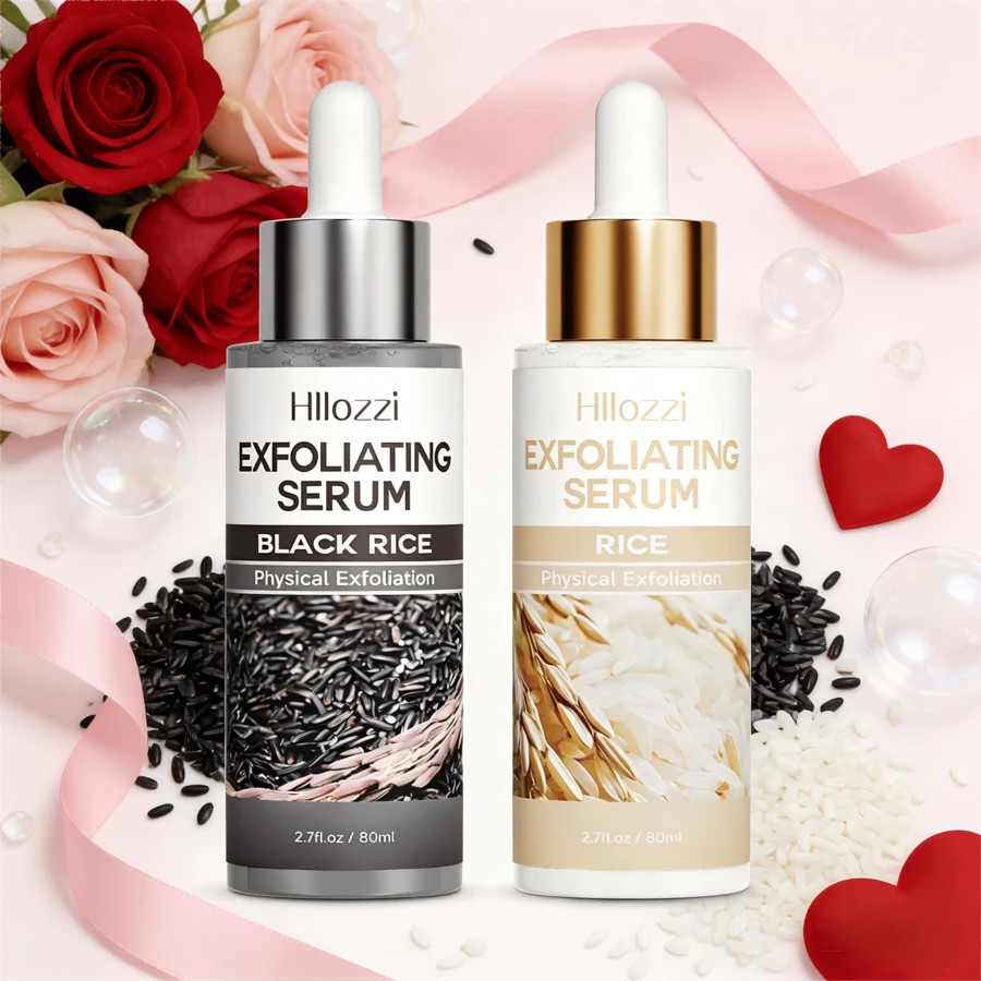 Hllozzi 80ml 黑白米面部磨砂精华礼盒 - 双效米提取物提亮肤色，温和去角质不刺激，浪漫情人节礼物，爱的宣言，甜蜜之选 - 黑米&白米 - 查看 1