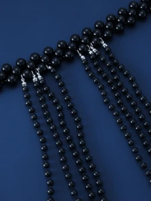 DEKUNER Elegant Multi-Layer Faux Pearl Handmade Beaded Necklace, Women's Wedding Party Accessory, Versatile Sweater Chain - White - View 7