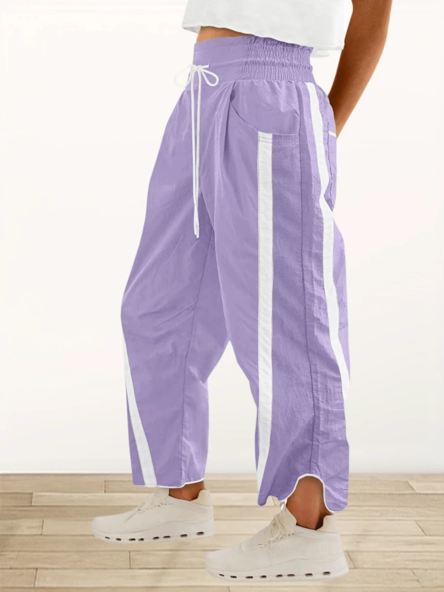 Imily Bela Women's Baggy Wide Leg Pants Casual Drawstring Elastic Waisted Contrast Color Workout Y2K Track Pants - Màu tím - Xem 1