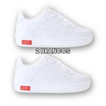 kit 2 Tênis Infantil Menino Menina Unissex Colorido Escolar Casual Esportivo Calçado Do 26 Ao 33 Confortável Dia A Escola Azul E Laranja Neon Moderno Estiloso Fashion Kids Divertido Color Black Crianças Resistente Macio Fácil De Calçar Cadarço Sola Antiderrapante Brincar Passeio Moda Masculino Feminino Meninos Meninas - KIT 2 BRANCOS - Visão 10